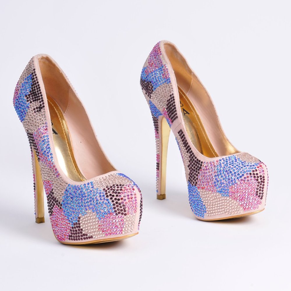 ALBA, Platform, Rhinestone, Multi Colored, High Heal, Size 6.5 - Picture 7 of 9
